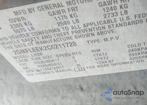 2012 Chevrolet Equinox 1Lt из США, поврежденный, VIN 2GNFLEEK2C6211728